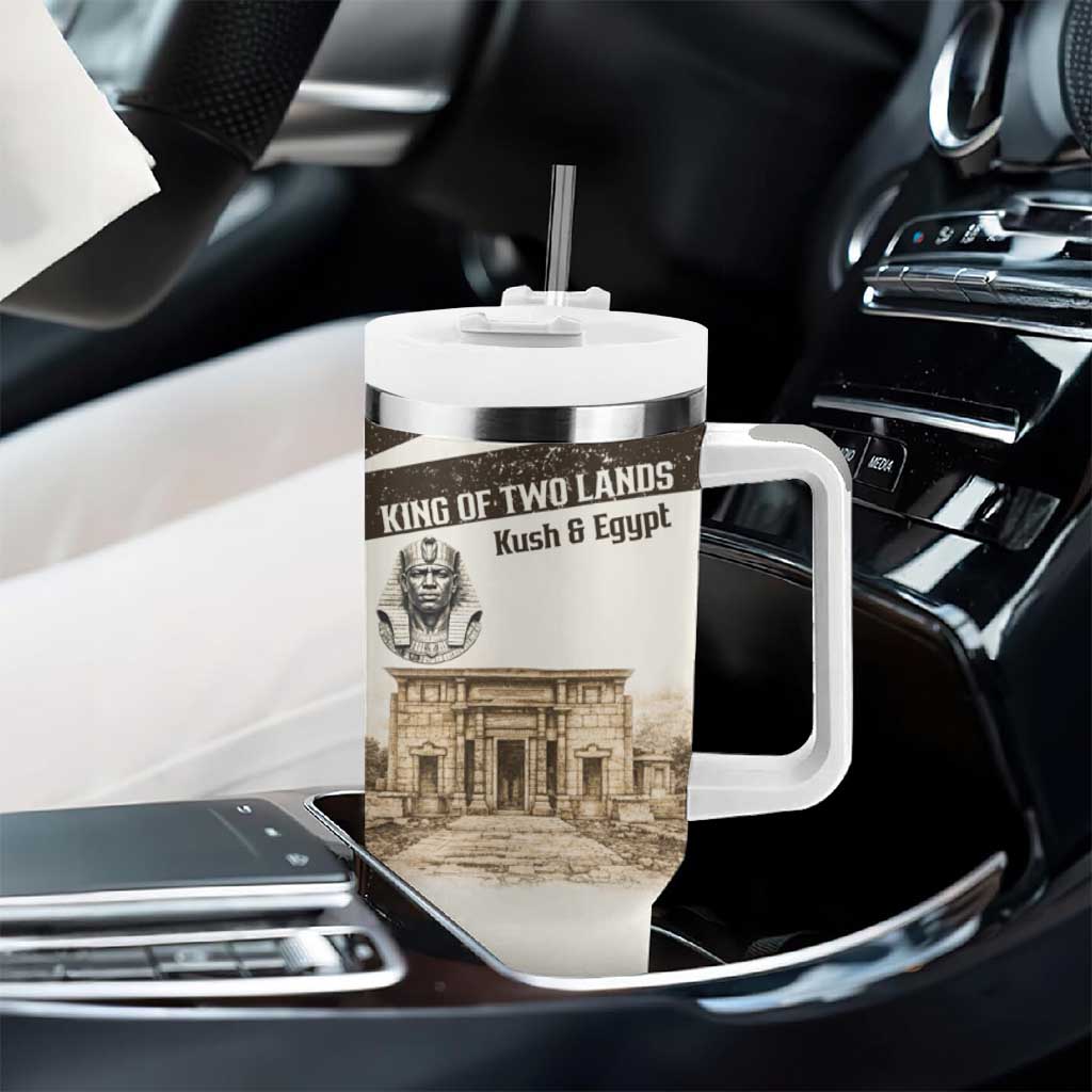 Taharqa Tumbler With Handle with Ancient Map Illustration, King of Two Lands Title and Kush Egypt Temple - Wonder Print Shop