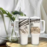 Taharqa Tumbler With Handle with Ancient Map Illustration, King of Two Lands Title and Kush Egypt Temple - Wonder Print Shop