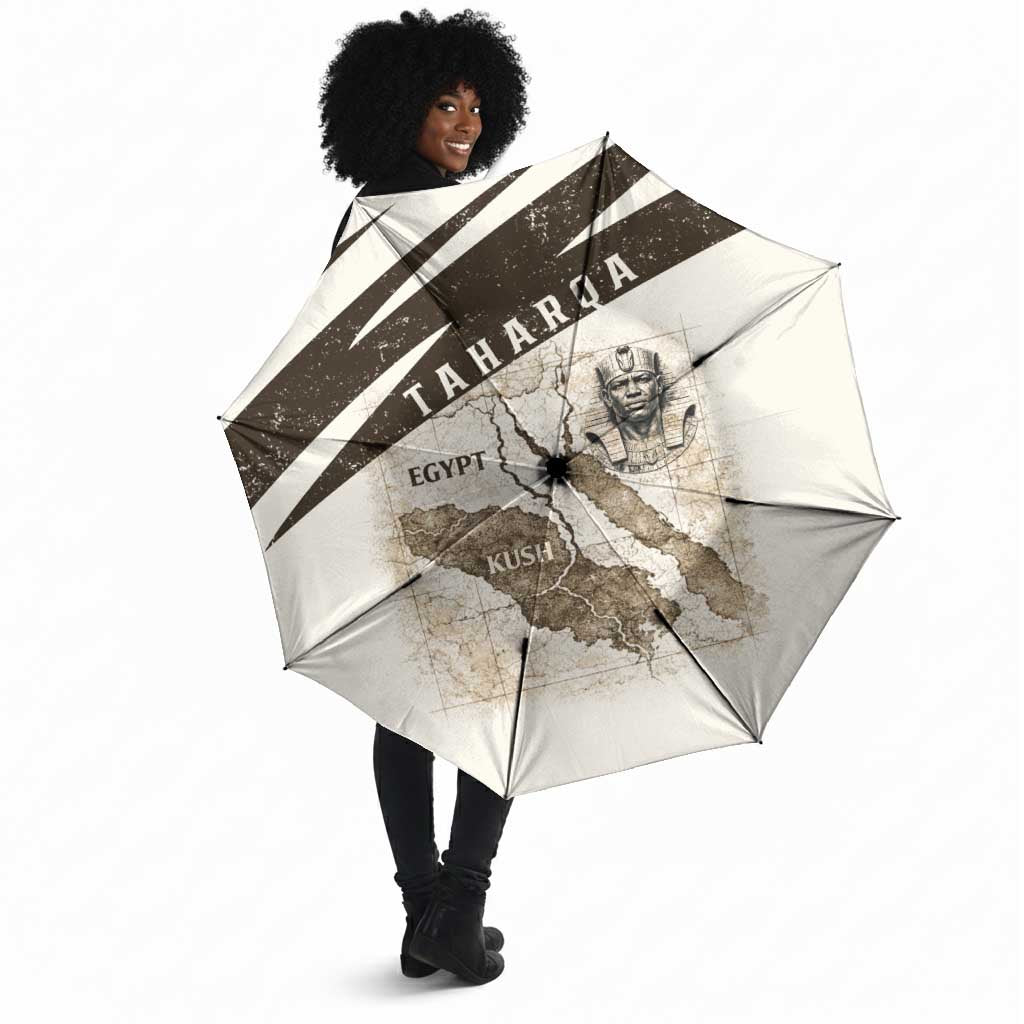 Taharqa Umbrella with Ancient Map Illustration, King of Two Lands Title and Kush Egypt Temple - Wonder Print Shop