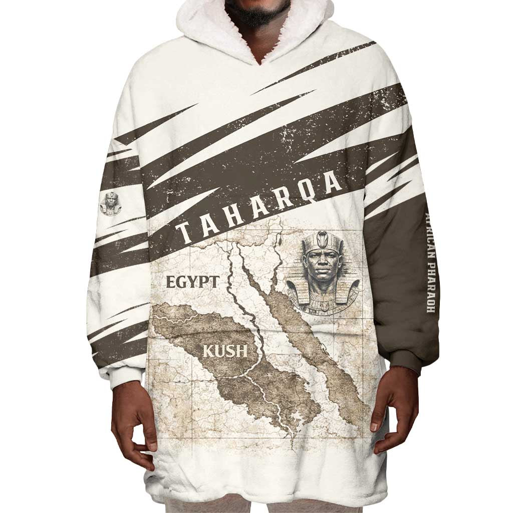 Taharqa Wearable Blanket Hoodie with Ancient Map Illustration, King of Two Lands Title and Kush Egypt Temple - Wonder Print Shop