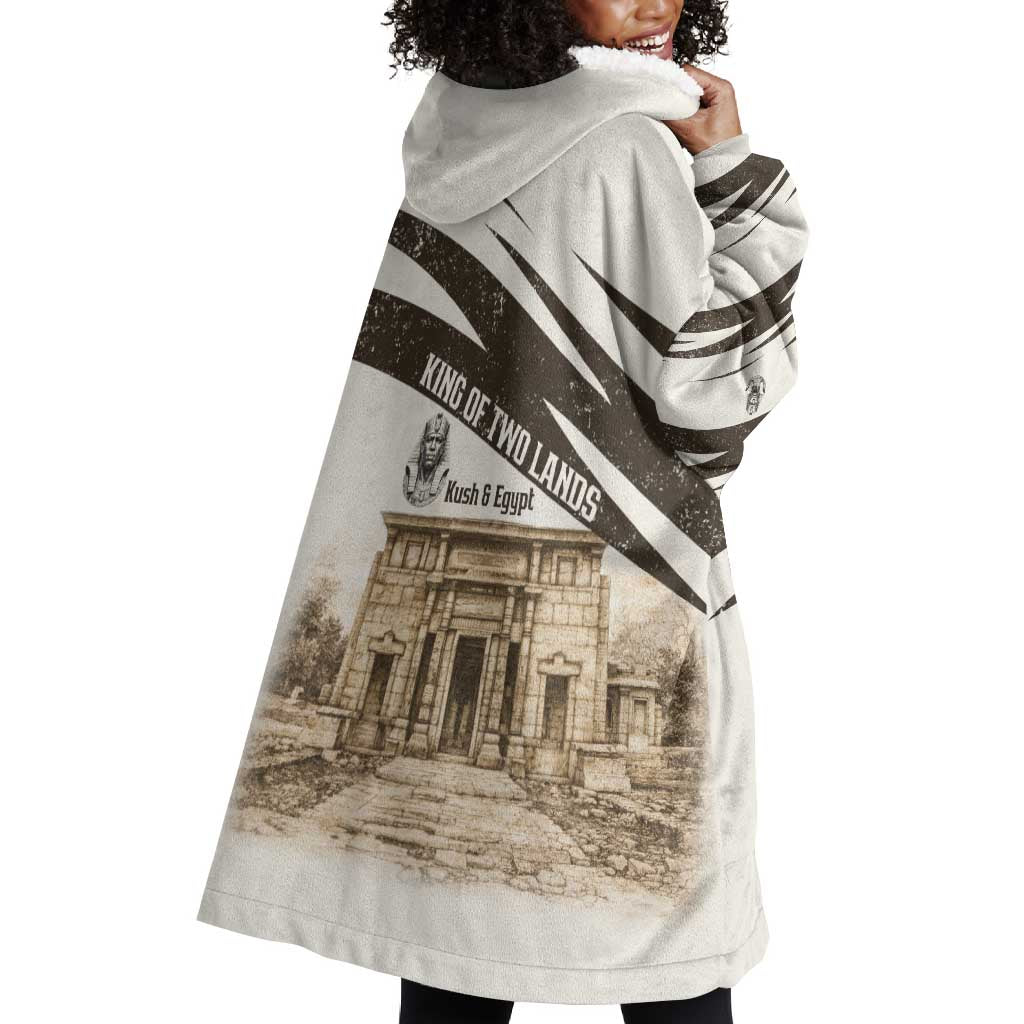 Taharqa Wearable Blanket Hoodie with Ancient Map Illustration, King of Two Lands Title and Kush Egypt Temple - Wonder Print Shop