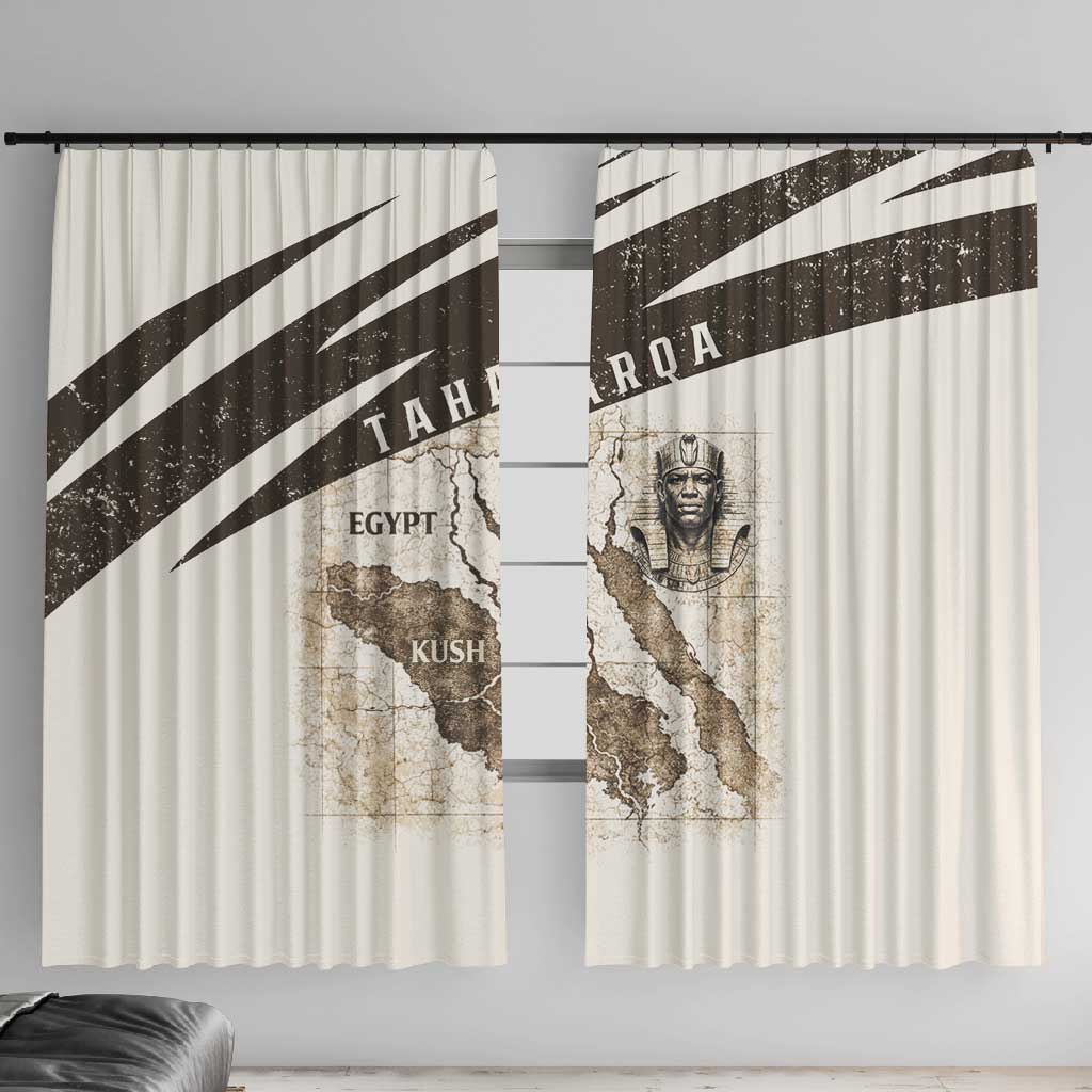 Taharqa Window Curtain with Ancient Map Illustration, King of Two Lands Title and Kush Egypt Temple - Wonder Print Shop