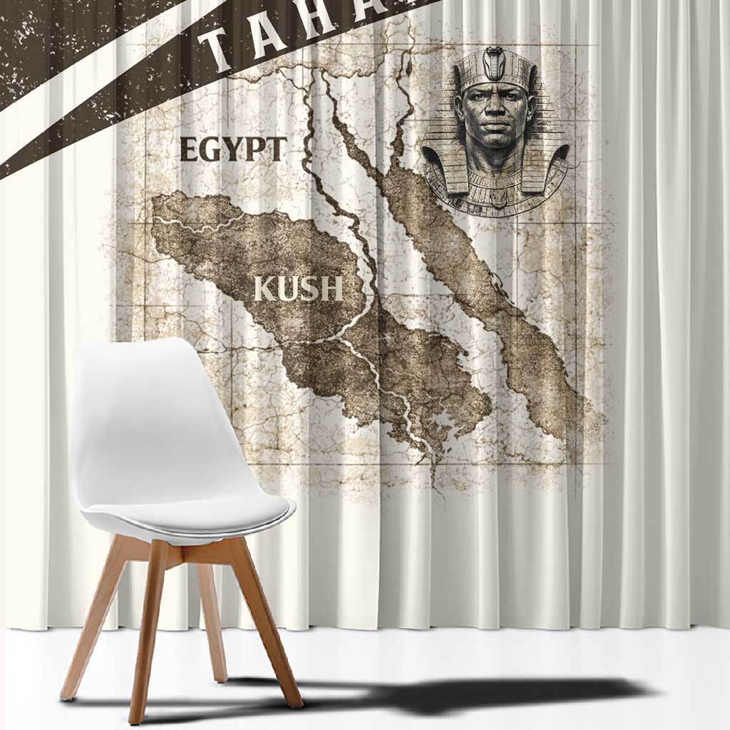 Taharqa Window Curtain with Ancient Map Illustration, King of Two Lands Title and Kush Egypt Temple - Wonder Print Shop