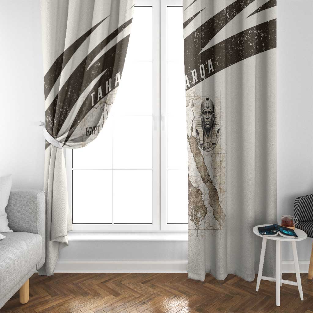 Taharqa Window Curtain with Ancient Map Illustration, King of Two Lands Title and Kush Egypt Temple - Wonder Print Shop