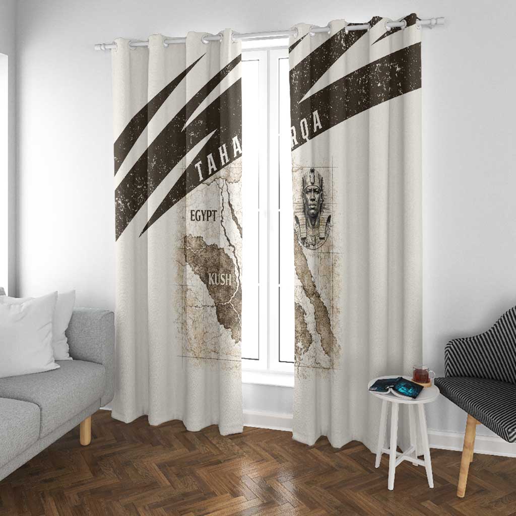 Taharqa Window Curtain with Ancient Map Illustration, King of Two Lands Title and Kush Egypt Temple - Wonder Print Shop