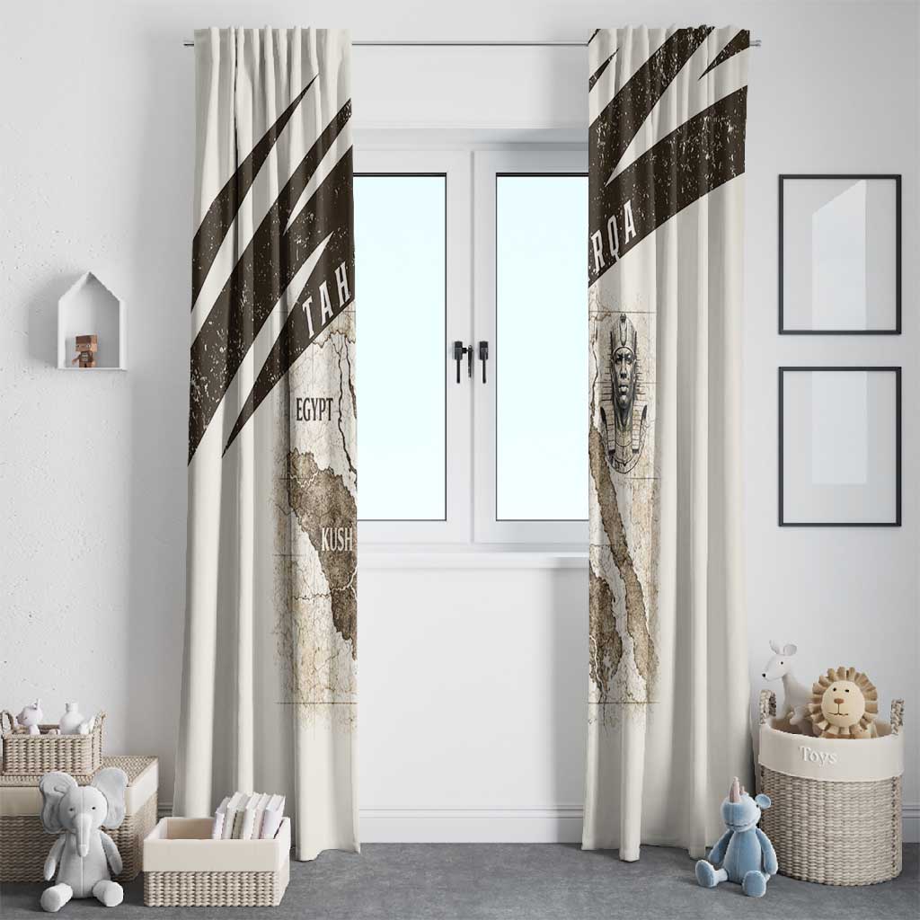 Taharqa Window Curtain with Ancient Map Illustration, King of Two Lands Title and Kush Egypt Temple - Wonder Print Shop