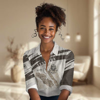 Taharqa Women Casual Shirt with Ancient Map Illustration, King of Two Lands Title and Kush Egypt Temple - Wonder Print Shop
