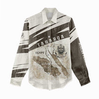 Taharqa Women Casual Shirt with Ancient Map Illustration, King of Two Lands Title and Kush Egypt Temple - Wonder Print Shop
