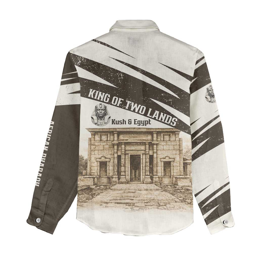 Taharqa Women Casual Shirt with Ancient Map Illustration, King of Two Lands Title and Kush Egypt Temple - Wonder Print Shop