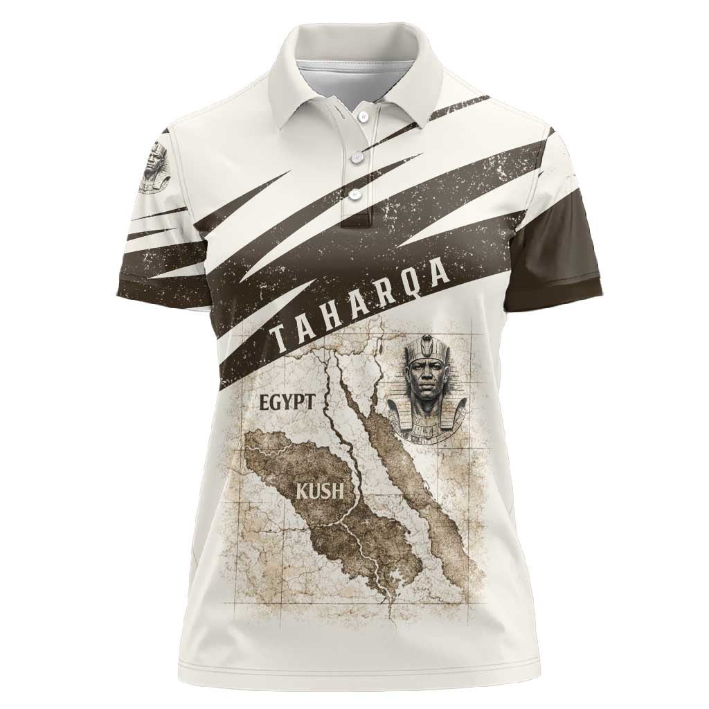 Taharqa Women Polo Shirt with Ancient Map Illustration, King of Two Lands Title and Kush Egypt Temple - Wonder Print Shop