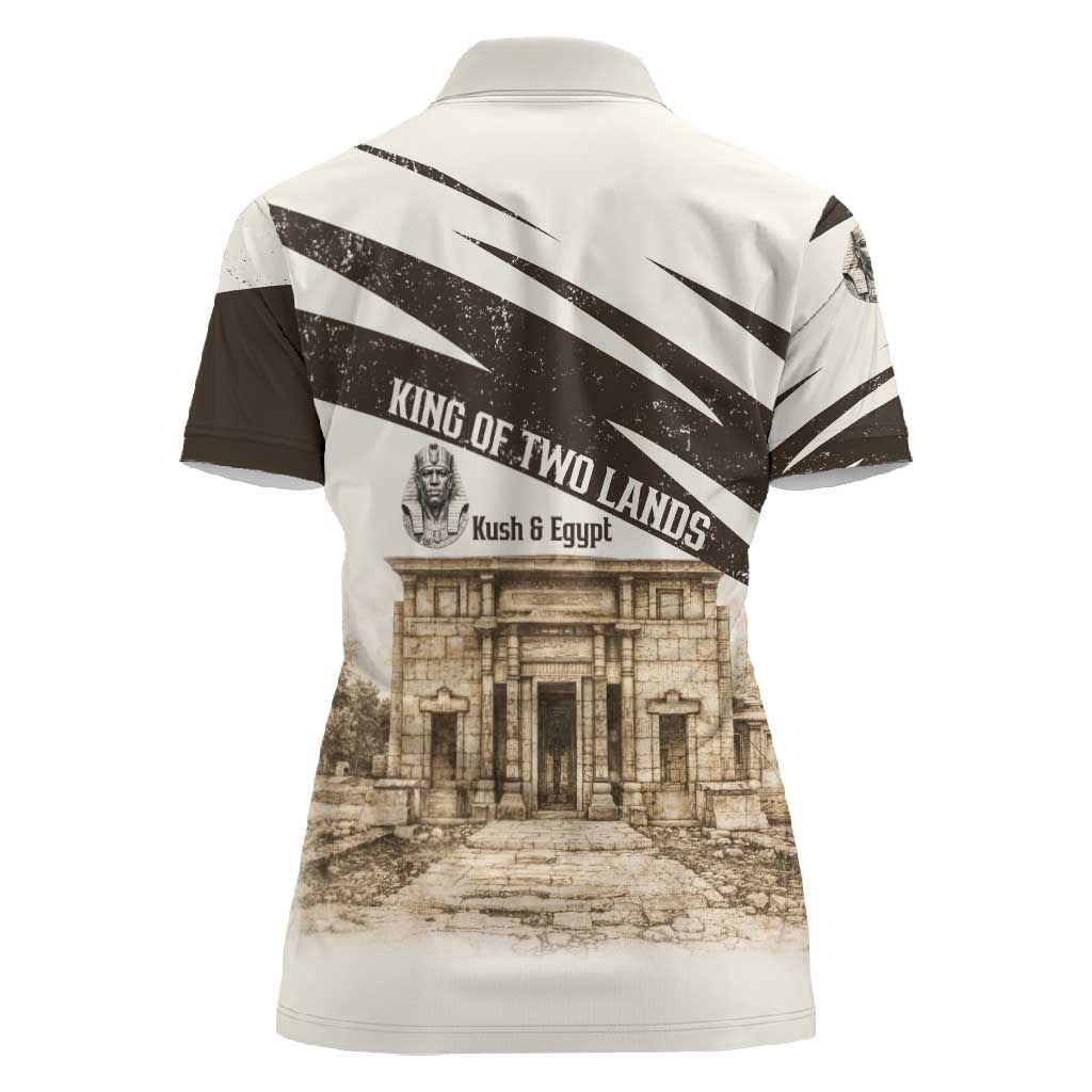 Taharqa Women Polo Shirt with Ancient Map Illustration, King of Two Lands Title and Kush Egypt Temple - Wonder Print Shop