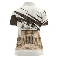 Taharqa Women Polo Shirt with Ancient Map Illustration, King of Two Lands Title and Kush Egypt Temple - Wonder Print Shop