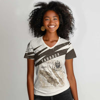 Taharqa Women V-Neck T-Shirt with Ancient Map Illustration, King of Two Lands Title and Kush Egypt Temple - Wonder Print Shop