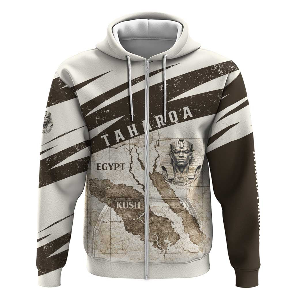 Taharqa Zip Hoodie with Ancient Map Illustration, King of Two Lands Title and Kush Egypt Temple - Wonder Print Shop
