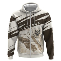 Taharqa Zip Hoodie with Ancient Map Illustration, King of Two Lands Title and Kush Egypt Temple - Wonder Print Shop