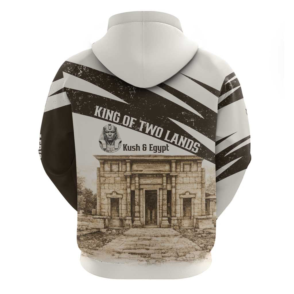Taharqa Zip Hoodie with Ancient Map Illustration, King of Two Lands Title and Kush Egypt Temple - Wonder Print Shop