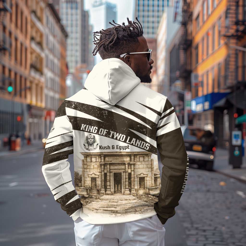 Taharqa Zip Hoodie with Ancient Map Illustration, King of Two Lands Title and Kush Egypt Temple - Wonder Print Shop