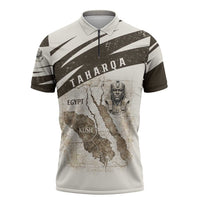 Taharqa Zipper Polo Shirt with Ancient Map Illustration, King of Two Lands Title and Kush Egypt Temple - Wonder Print Shop