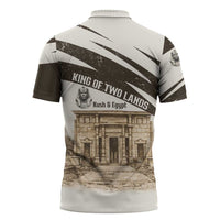 Taharqa Zipper Polo Shirt with Ancient Map Illustration, King of Two Lands Title and Kush Egypt Temple - Wonder Print Shop