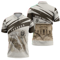 Taharqa Zipper Polo Shirt with Ancient Map Illustration, King of Two Lands Title and Kush Egypt Temple - Wonder Print Shop