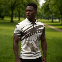 Taharqa Zipper Polo Shirt with Ancient Map Illustration, King of Two Lands Title and Kush Egypt Temple - Wonder Print Shop