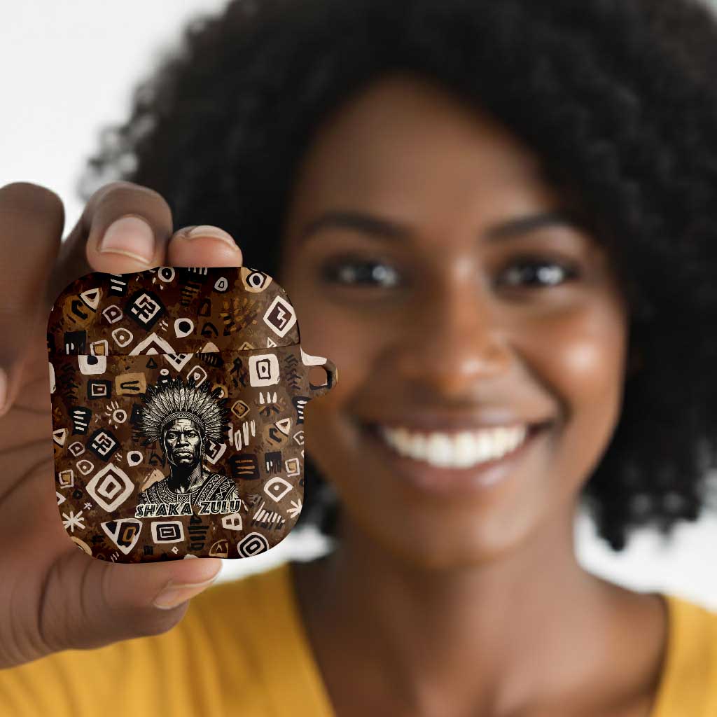 Shaka Zulu AirPods Case Monochrome Portrait Zulu Kingdom Heritage Unconquered Spirit Warrior Legacy Theme - Wonder Print Shop