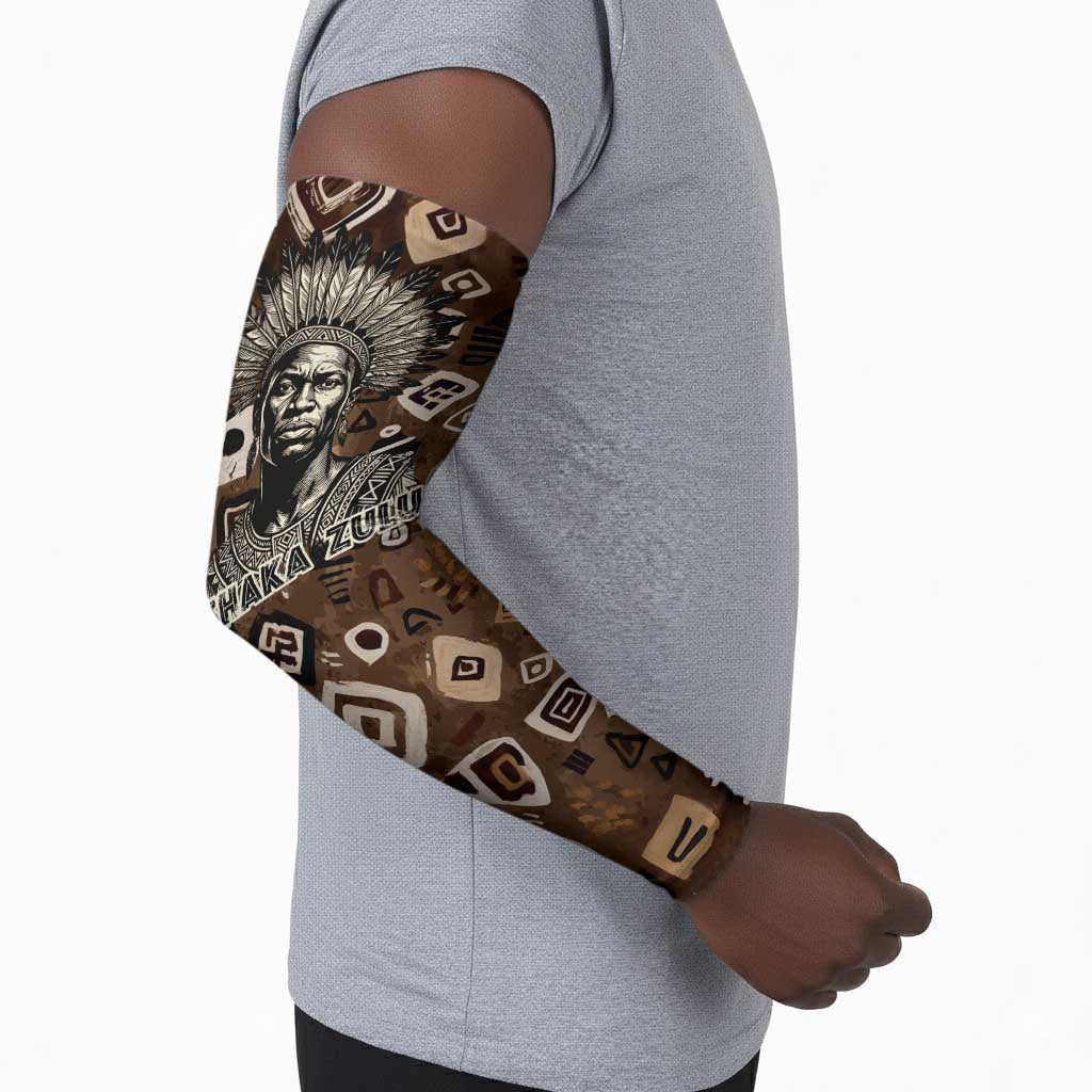 Shaka Zulu Arm Sleeves Monochrome Portrait Zulu Kingdom Heritage Unconquered Spirit Warrior Legacy Theme - Wonder Print Shop