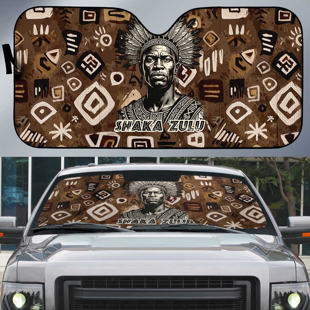 Shaka Zulu Auto Sun Shade Monochrome Portrait Zulu Kingdom Heritage Unconquered Spirit Warrior Legacy Theme - Wonder Print Shop