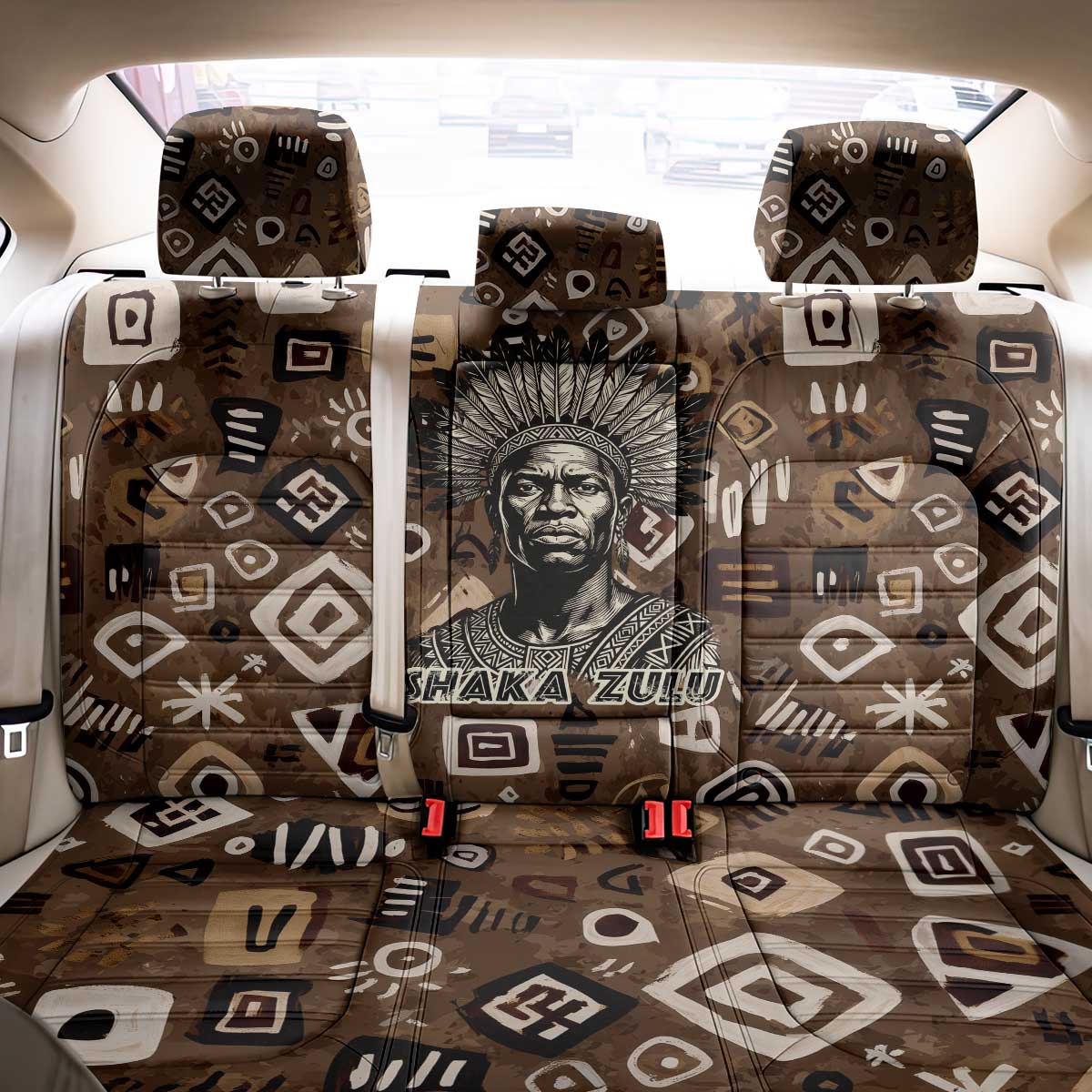Shaka Zulu Back Car Seat Cover Monochrome Portrait Zulu Kingdom Heritage Unconquered Spirit Warrior Legacy Theme - Wonder Print Shop