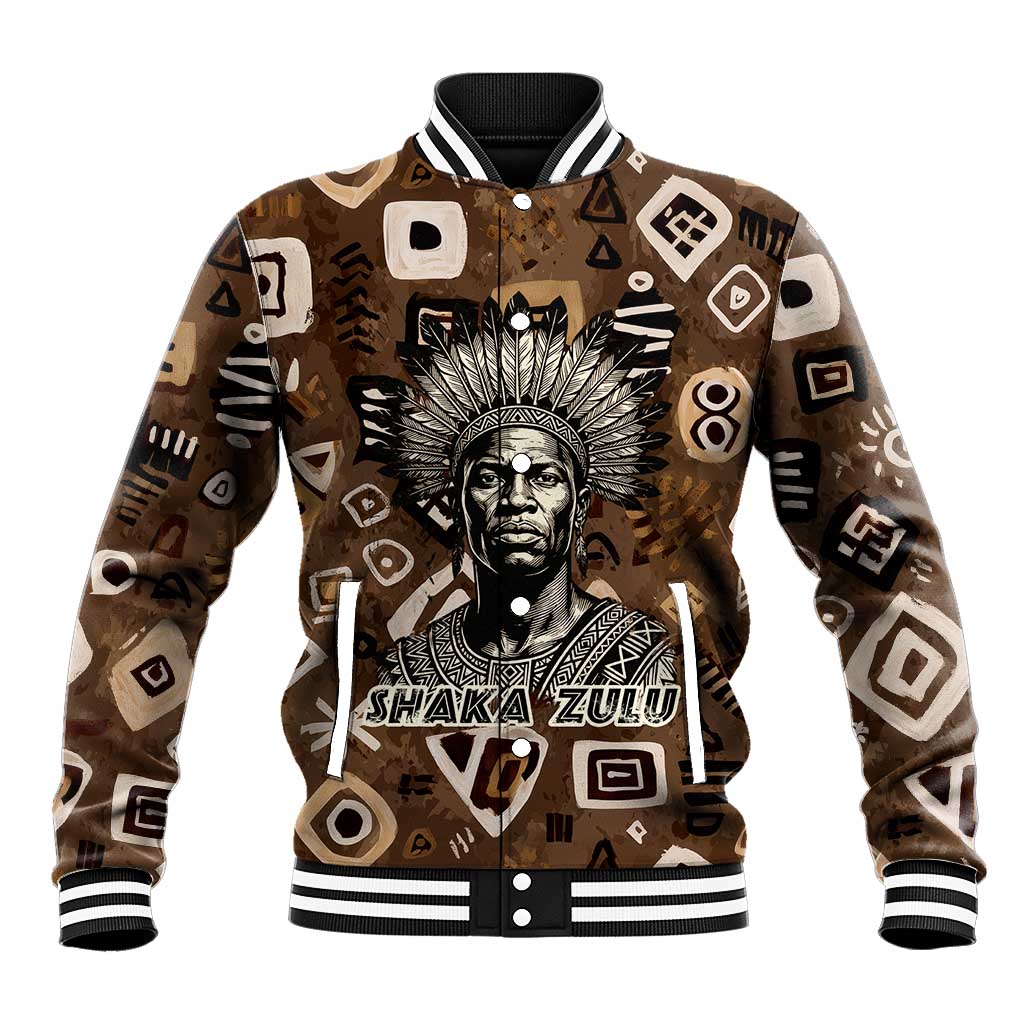 Shaka Zulu Baseball Jacket Monochrome Portrait Zulu Kingdom Heritage Unconquered Spirit Warrior Legacy Theme - Wonder Print Shop