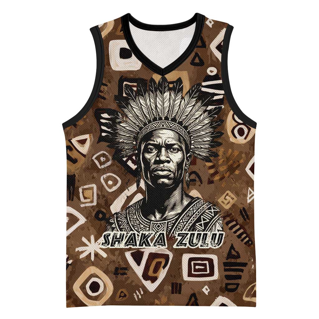 Shaka Zulu Basketball Jersey Monochrome Portrait Zulu Kingdom Heritage Unconquered Spirit Warrior Legacy Theme - Wonder Print Shop