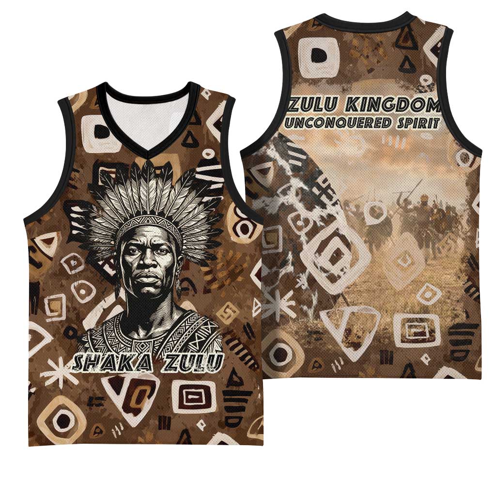 Shaka Zulu Basketball Jersey Monochrome Portrait Zulu Kingdom Heritage Unconquered Spirit Warrior Legacy Theme - Wonder Print Shop