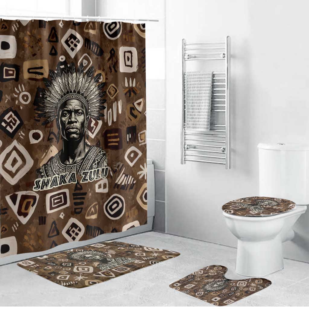 Shaka Zulu Bathroom Set Monochrome Portrait Zulu Kingdom Heritage Unconquered Spirit Warrior Legacy Theme - Wonder Print Shop