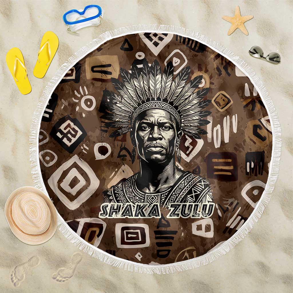 Shaka Zulu Beach Blanket Monochrome Portrait Zulu Kingdom Heritage Unconquered Spirit Warrior Legacy Theme - Wonder Print Shop