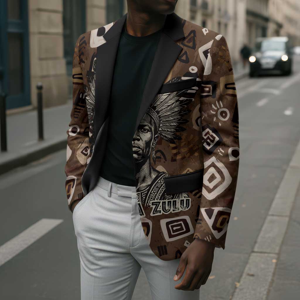 Shaka Zulu Blazer Monochrome Portrait Zulu Kingdom Heritage Unconquered Spirit Warrior Legacy Theme - Wonder Print Shop
