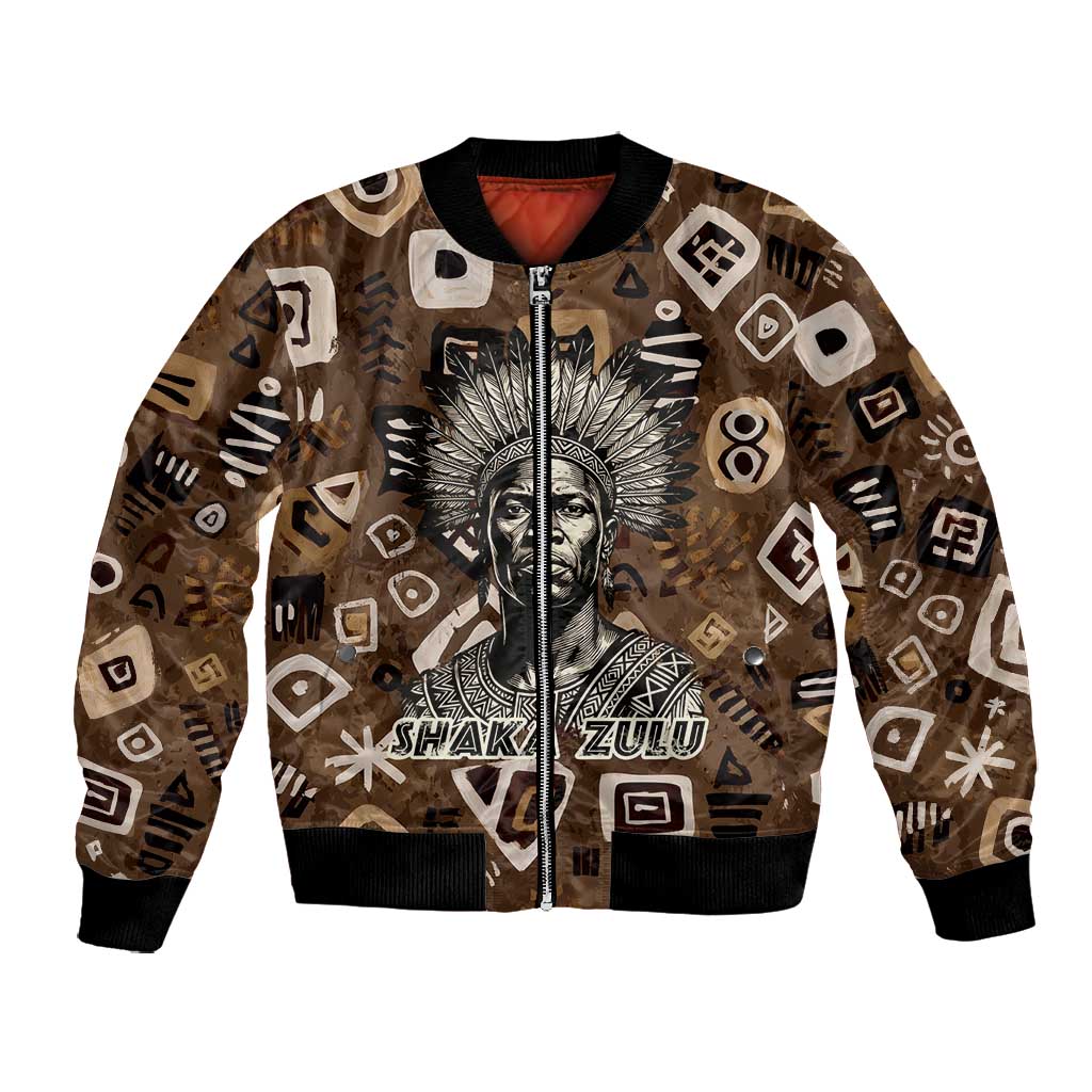 Shaka Zulu Bomber Jacket Monochrome Portrait Zulu Kingdom Heritage Unconquered Spirit Warrior Legacy Theme - Wonder Print Shop