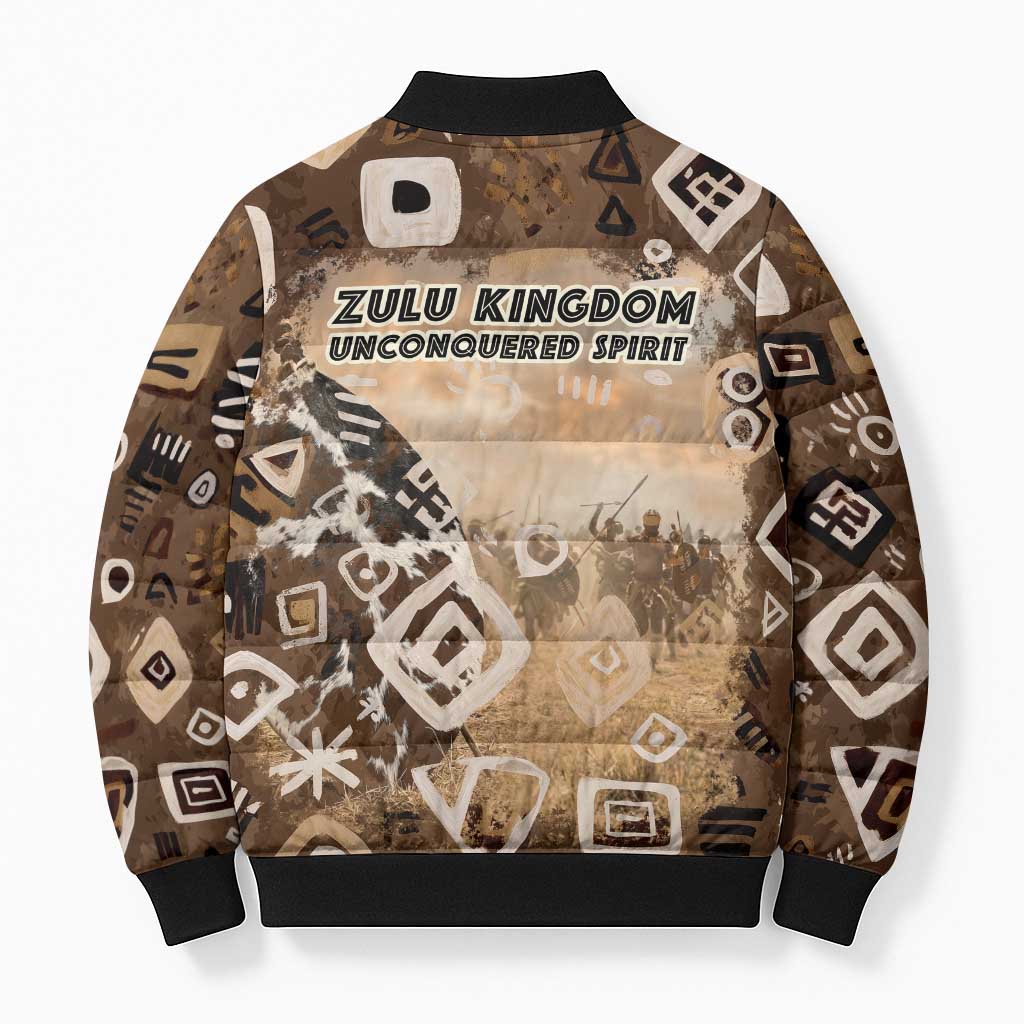 Shaka Zulu Bomber Puffer Jacket Monochrome Portrait Zulu Kingdom Heritage Unconquered Spirit Warrior Legacy Theme - Wonder Print Shop