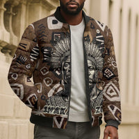 Shaka Zulu Bomber Puffer Jacket Monochrome Portrait Zulu Kingdom Heritage Unconquered Spirit Warrior Legacy Theme - Wonder Print Shop