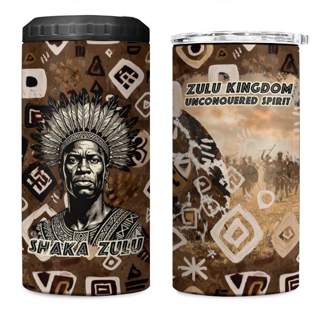 Shaka Zulu 4 in 1 Can Cooler Tumbler Monochrome Portrait Zulu Kingdom Heritage Unconquered Spirit Warrior Legacy Theme - Wonder Print Shop