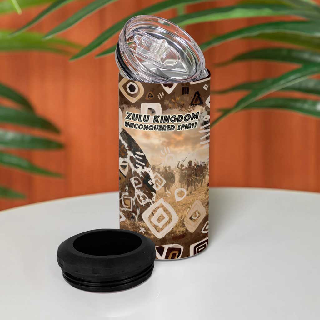 Shaka Zulu 4 in 1 Can Cooler Tumbler Monochrome Portrait Zulu Kingdom Heritage Unconquered Spirit Warrior Legacy Theme - Wonder Print Shop