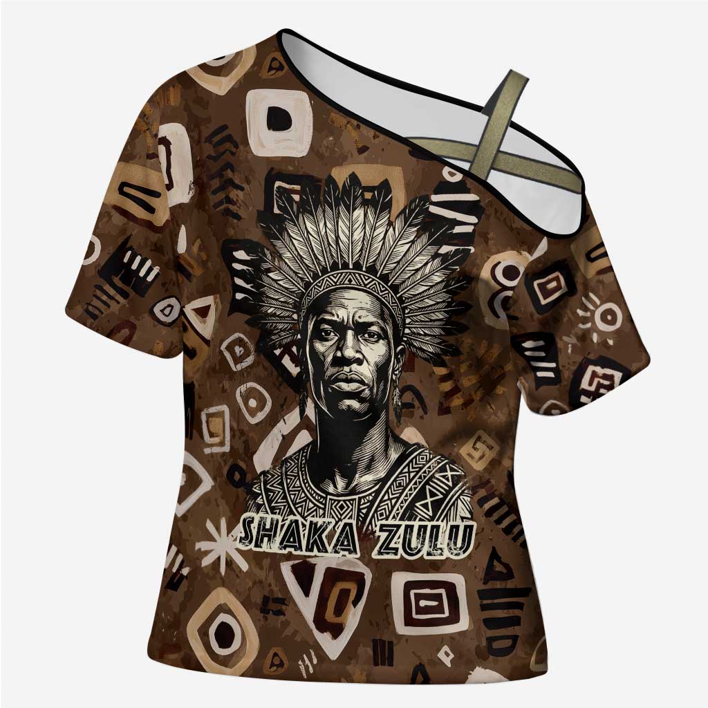 Shaka Zulu Cross Shoulder Shirt Monochrome Portrait Zulu Kingdom Heritage Unconquered Spirit Warrior Legacy Theme - Wonder Print Shop