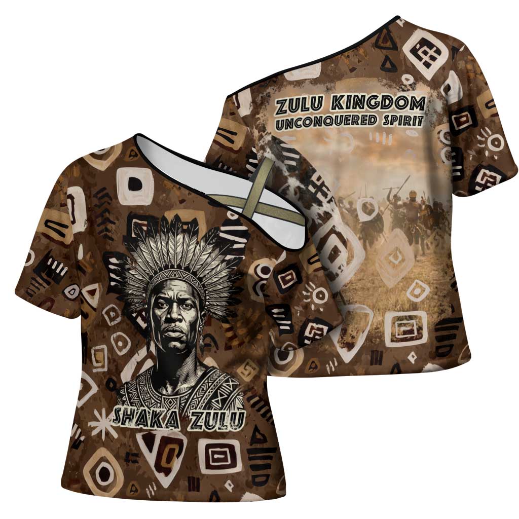 Shaka Zulu Cross Shoulder Shirt Monochrome Portrait Zulu Kingdom Heritage Unconquered Spirit Warrior Legacy Theme - Wonder Print Shop
