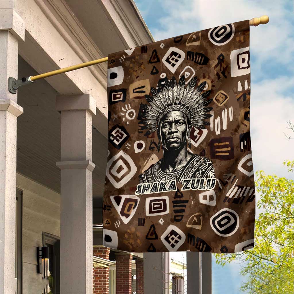 Shaka Zulu Garden Flag Monochrome Portrait Zulu Kingdom Heritage Unconquered Spirit Warrior Legacy Theme - Wonder Print Shop