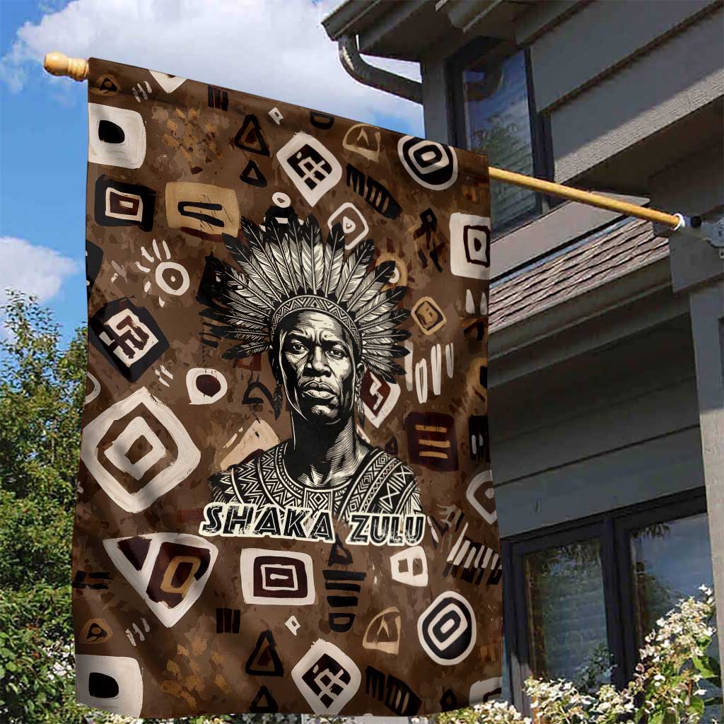 Shaka Zulu Garden Flag Monochrome Portrait Zulu Kingdom Heritage Unconquered Spirit Warrior Legacy Theme - Wonder Print Shop