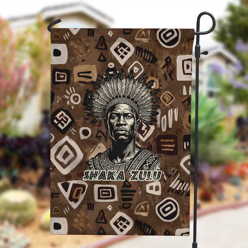 Shaka Zulu Garden Flag Monochrome Portrait Zulu Kingdom Heritage Unconquered Spirit Warrior Legacy Theme - Wonder Print Shop