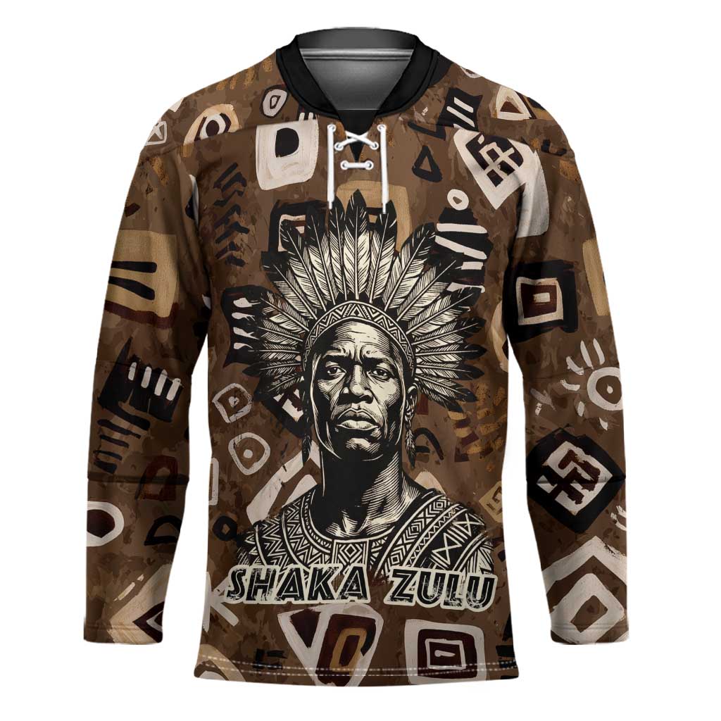 Shaka Zulu Hockey Jersey Monochrome Portrait Zulu Kingdom Heritage Unconquered Spirit Warrior Legacy Theme - Wonder Print Shop