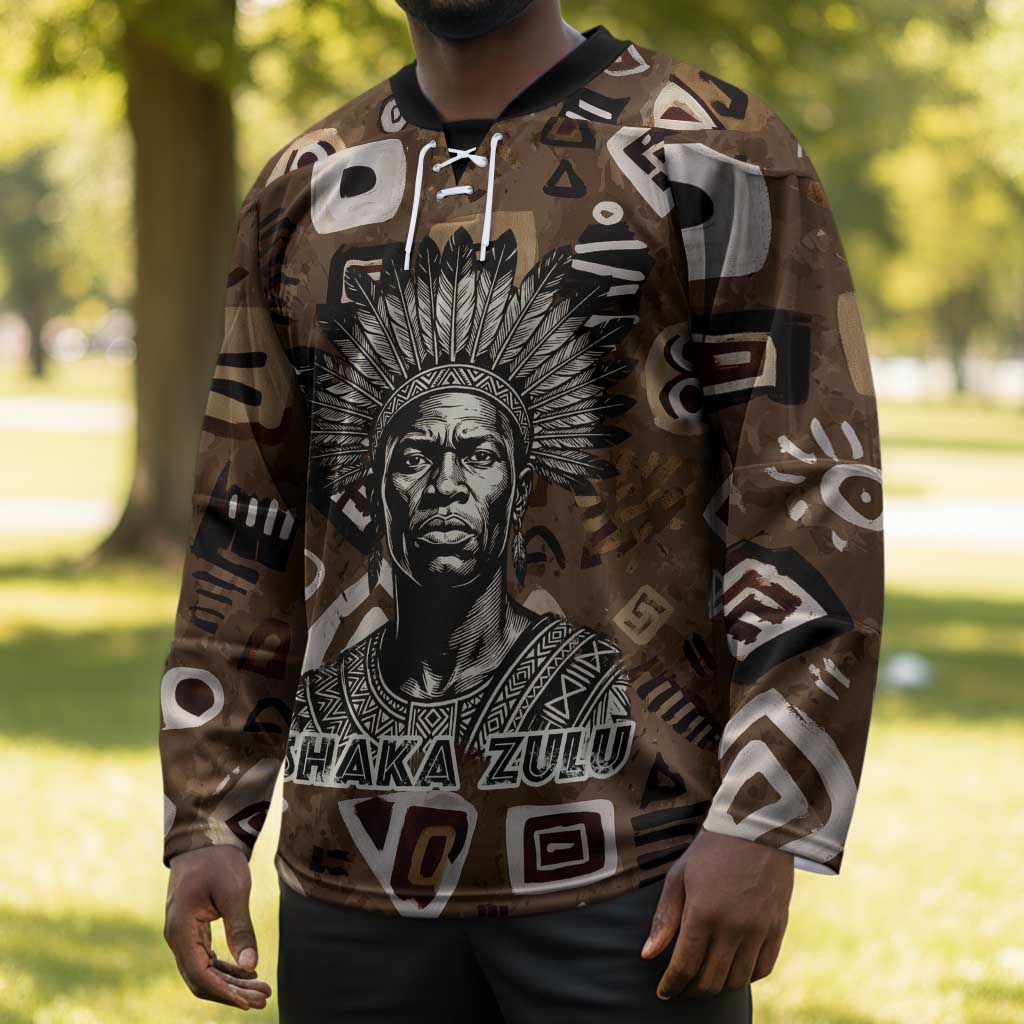 Shaka Zulu Hockey Jersey Monochrome Portrait Zulu Kingdom Heritage Unconquered Spirit Warrior Legacy Theme - Wonder Print Shop