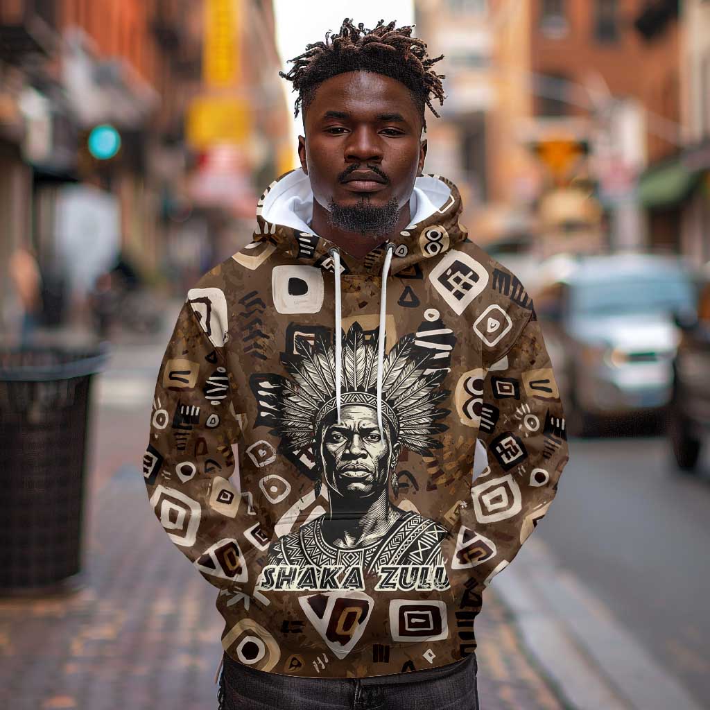 Shaka Zulu Hoodie Monochrome Portrait Zulu Kingdom Heritage Unconquered Spirit Warrior Legacy Theme - Wonder Print Shop