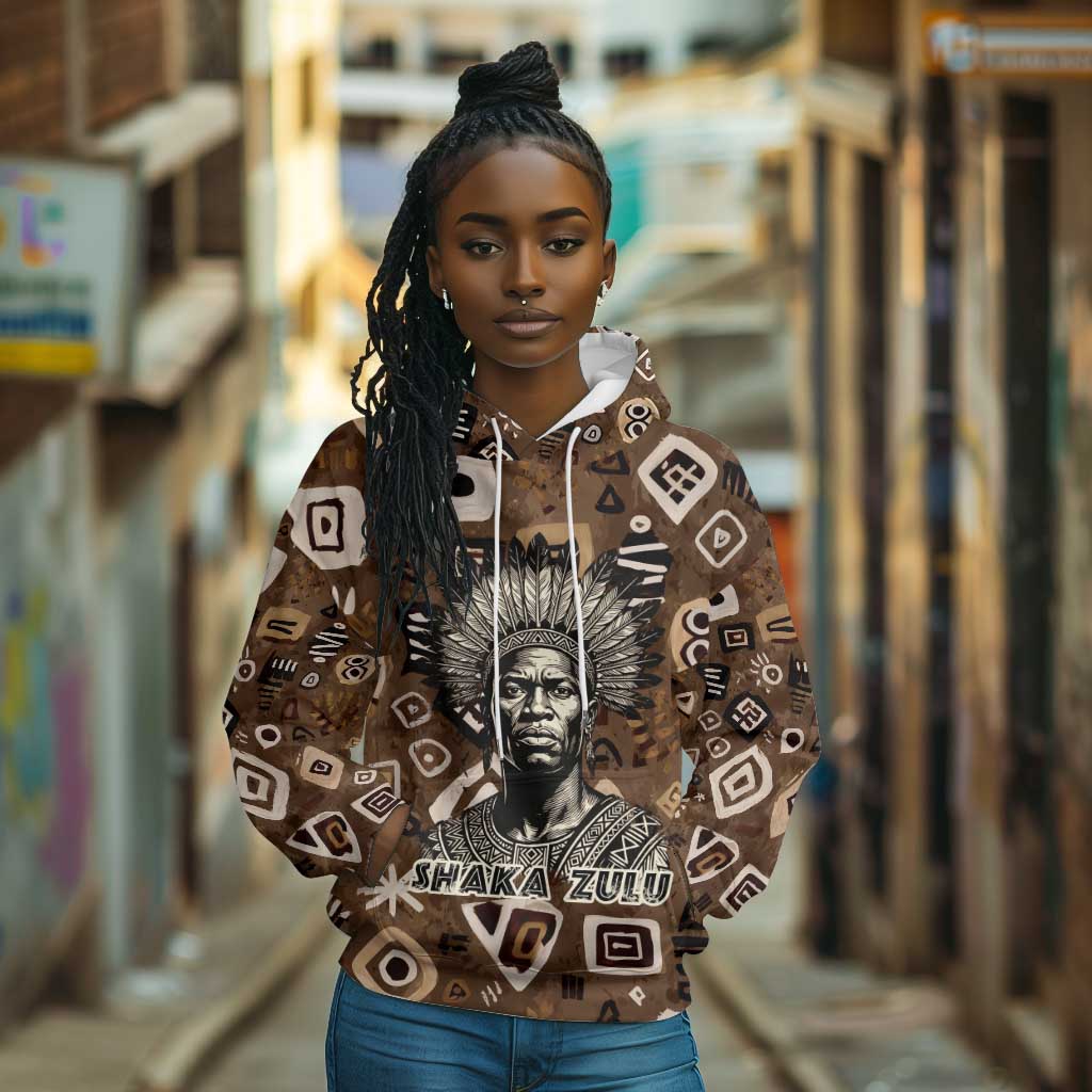 Shaka Zulu Hoodie Monochrome Portrait Zulu Kingdom Heritage Unconquered Spirit Warrior Legacy Theme - Wonder Print Shop