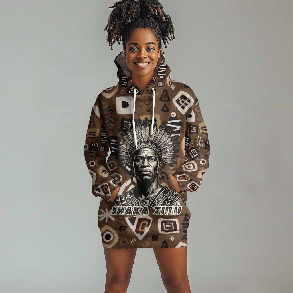 Shaka Zulu Hoodie Dress Monochrome Portrait Zulu Kingdom Heritage Unconquered Spirit Warrior Legacy Theme - Wonder Print Shop